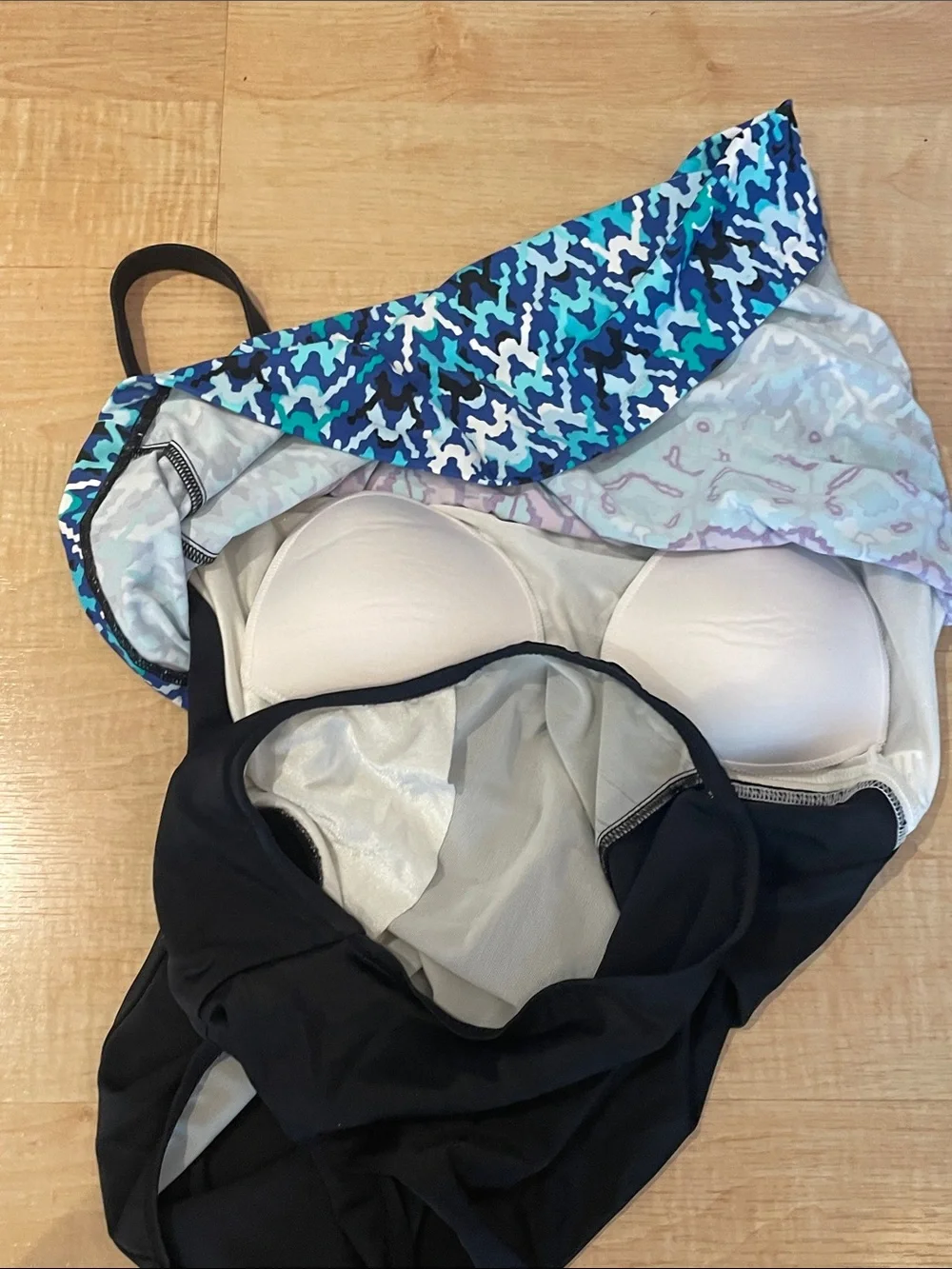 Maxine Blue/Teal print one piece swim suit with removable straps New with tags
